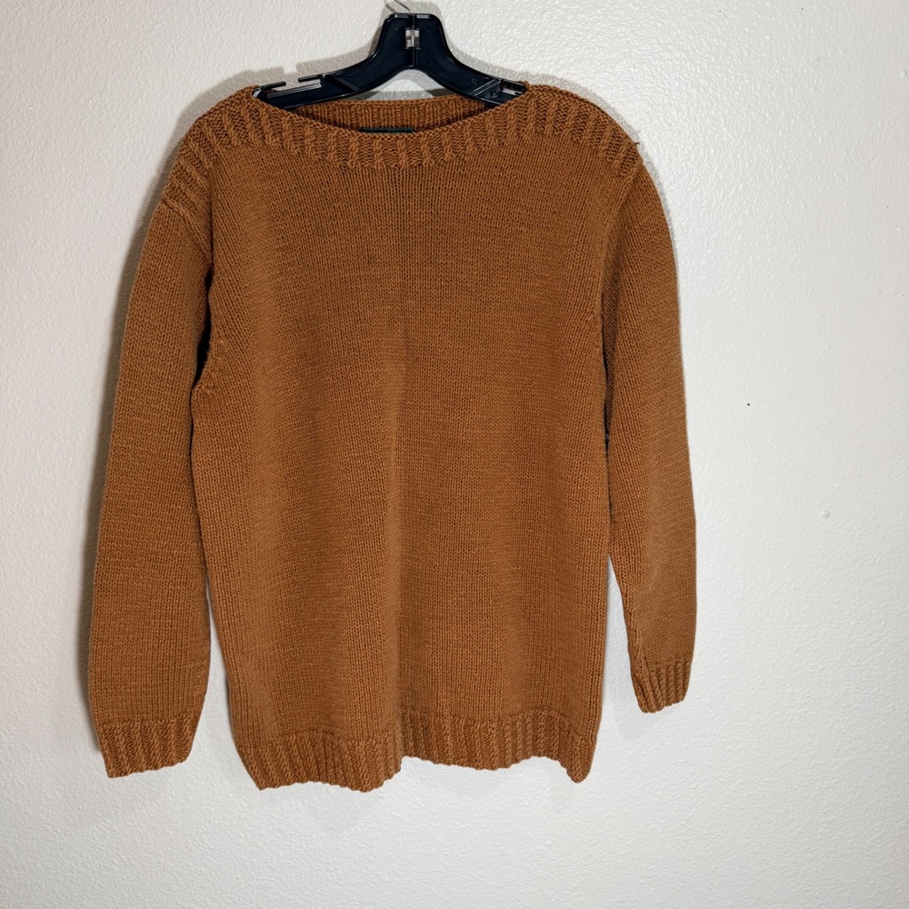 Lauren Ralph Lauren Hand Knit Cotton Sweater Womens M Brown Old Money Preppy